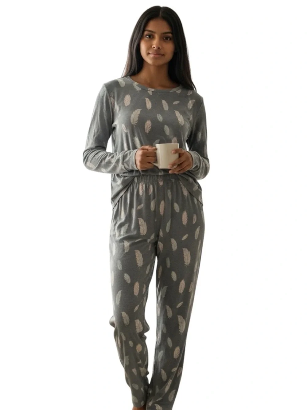 Sweet Bamboo Feather Print Soft Bamboo Pajama Set Blue Girls Youth Size 12 EUC